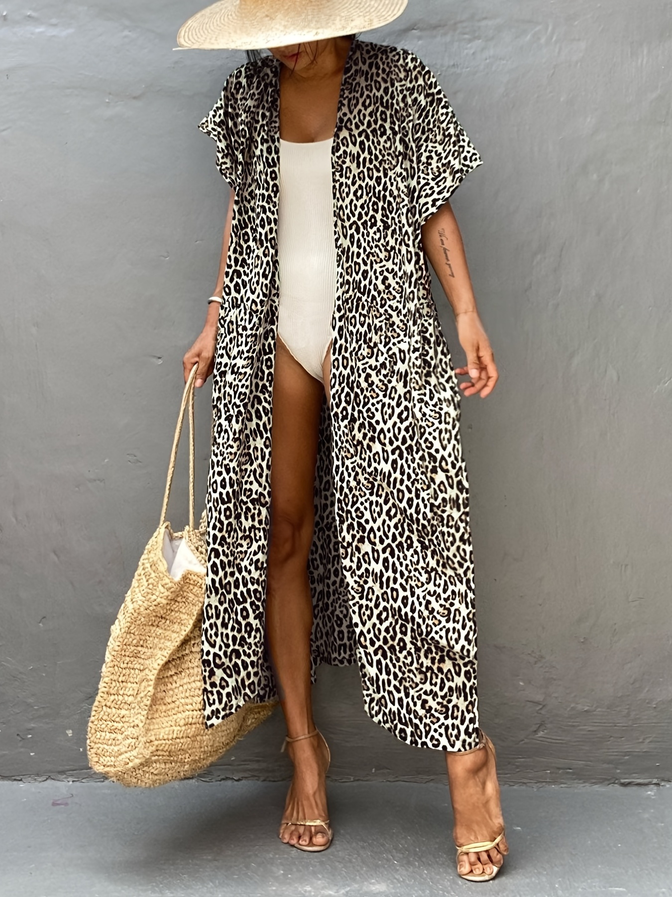 Leopard Mesh Cover Up Sleeveless Dress