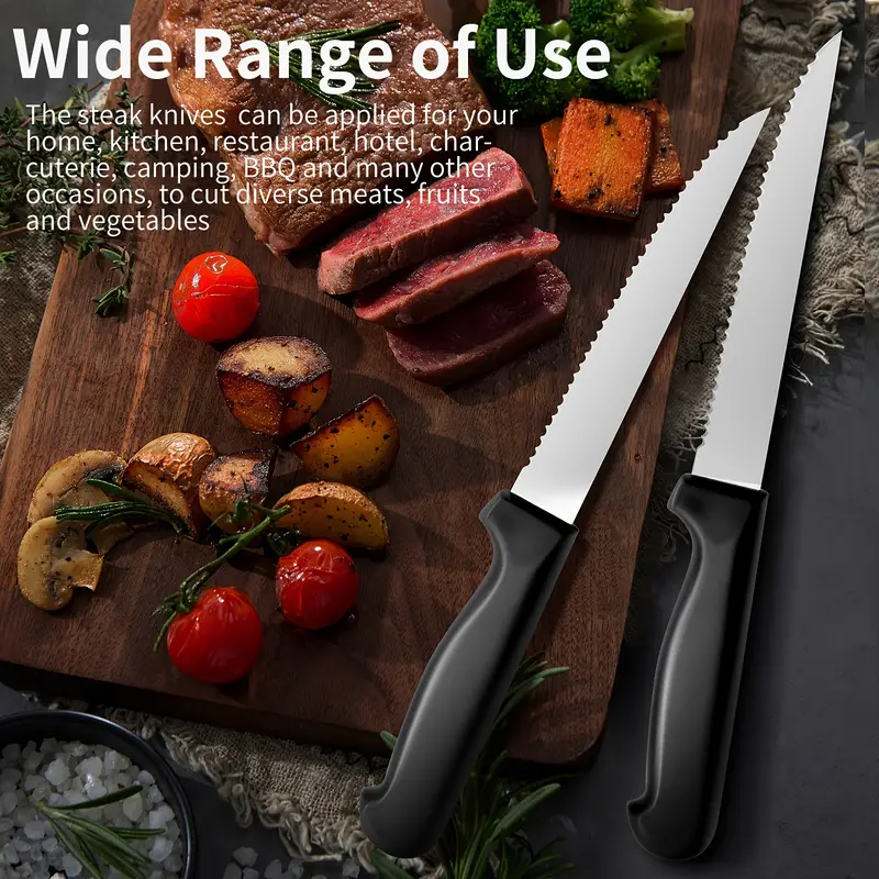 Steak Knife Set Pp Black Extended Handle Knife Advanced - Temu