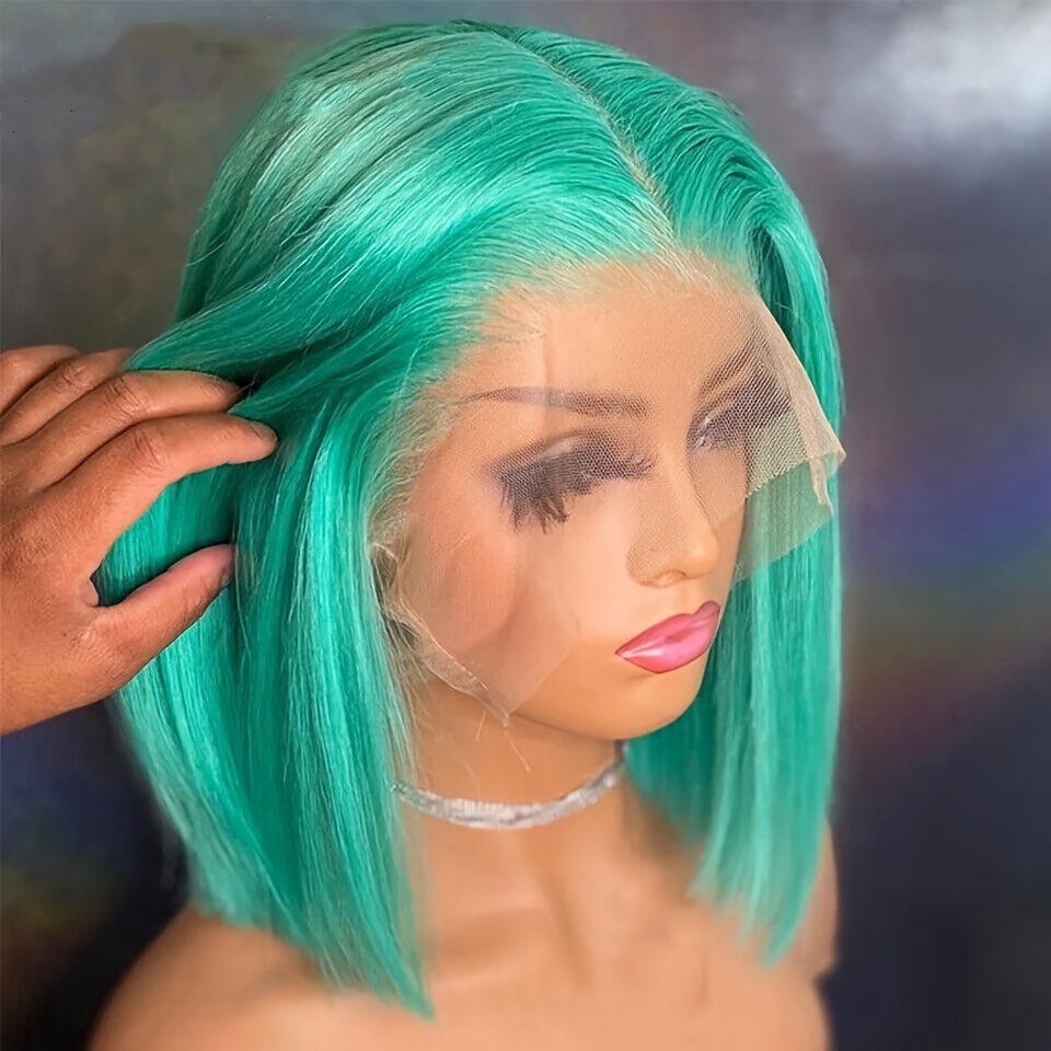 Mint Green Colored Straight Short Bob 13x4 Lace Front Human Temu