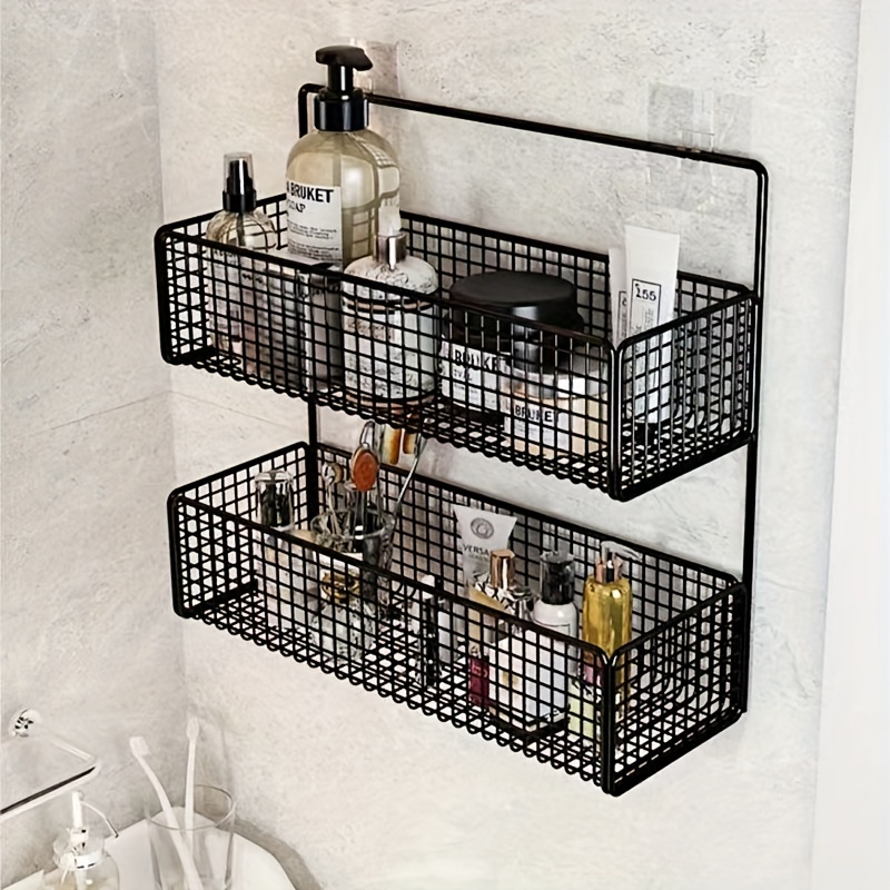 Acrylic Shower Caddy Shelf, Traceless Adhesive Wall Mounted, Floating  Acrylic Bathroom Shelves with Hooks for Razor