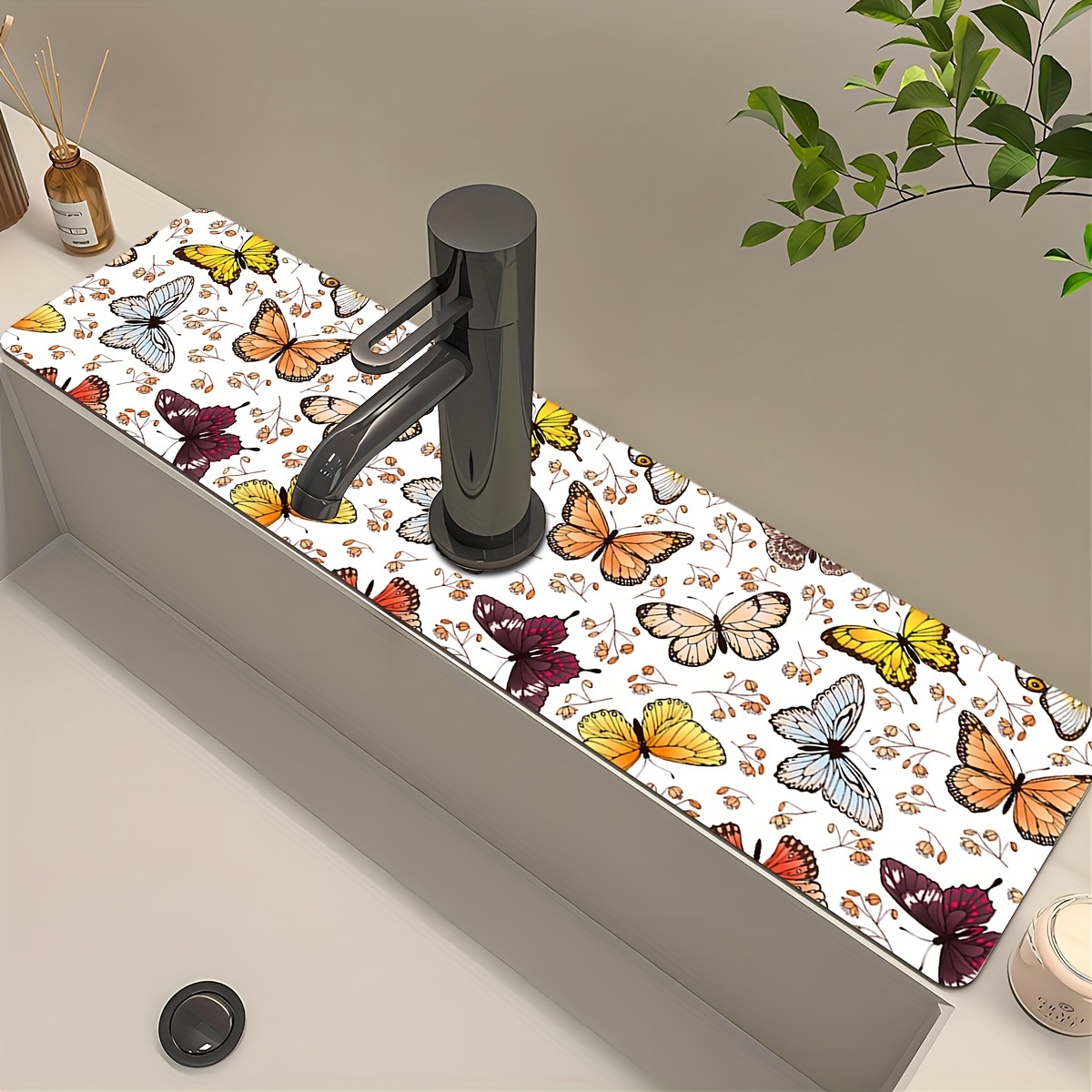 Fantasy Style Faucet Draining Mat Kitchen Sink Faucet Splash Catcher  Non-Slip Drain Mat Super Absorbent