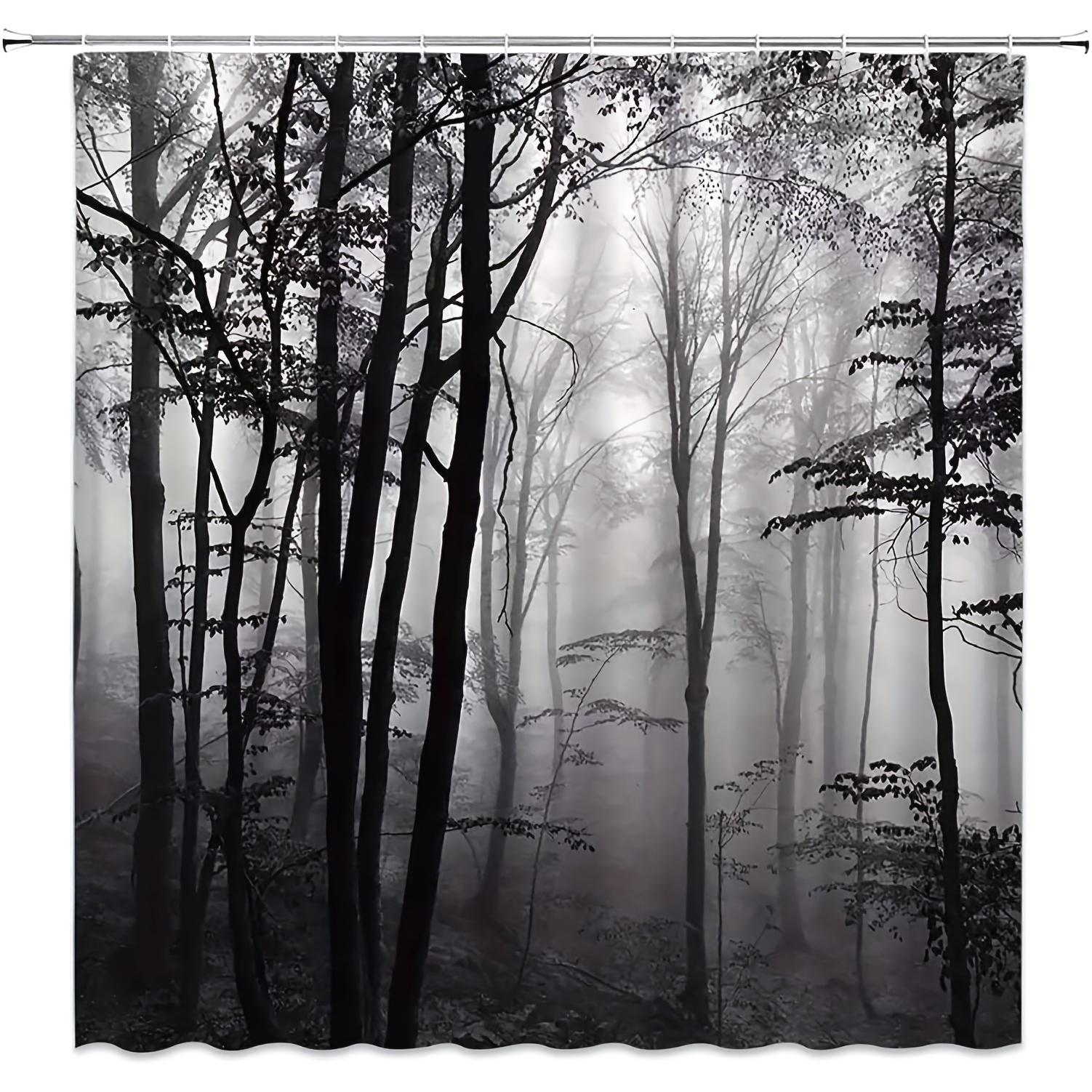 1pc Forest Theme Shower Curtain - Black & White Wood With Foggy Pattern -  Waterproof And Mildew-Proof Fabric - Perfect For Home Decor And Bathroom Upg