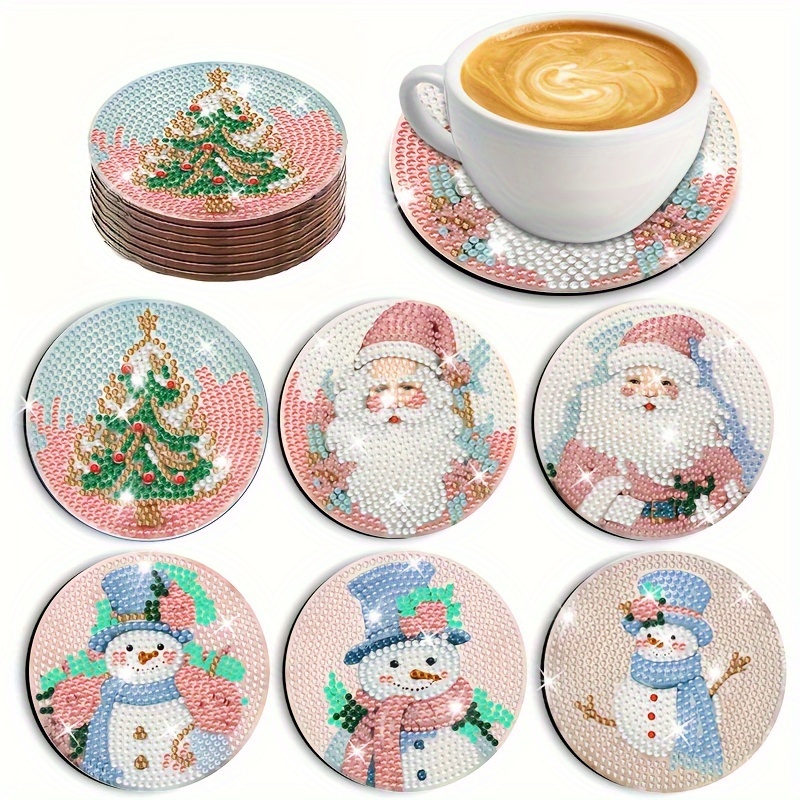 Christmas Diamond Painting Coasters, 6 Pcs Santa Claus Diamond Art