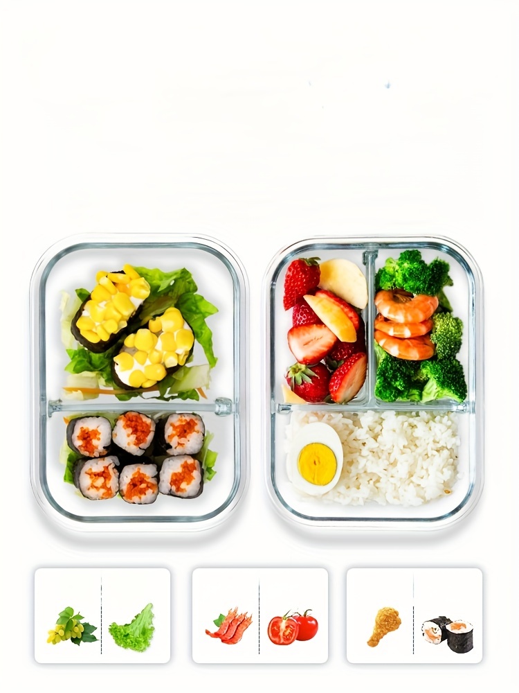 Buy Wholesale China Microwave Salad Bento 2, 3 Compartments Glass Lunch Box  With Divide & Glass Lunch Box With Divide at USD 0.8