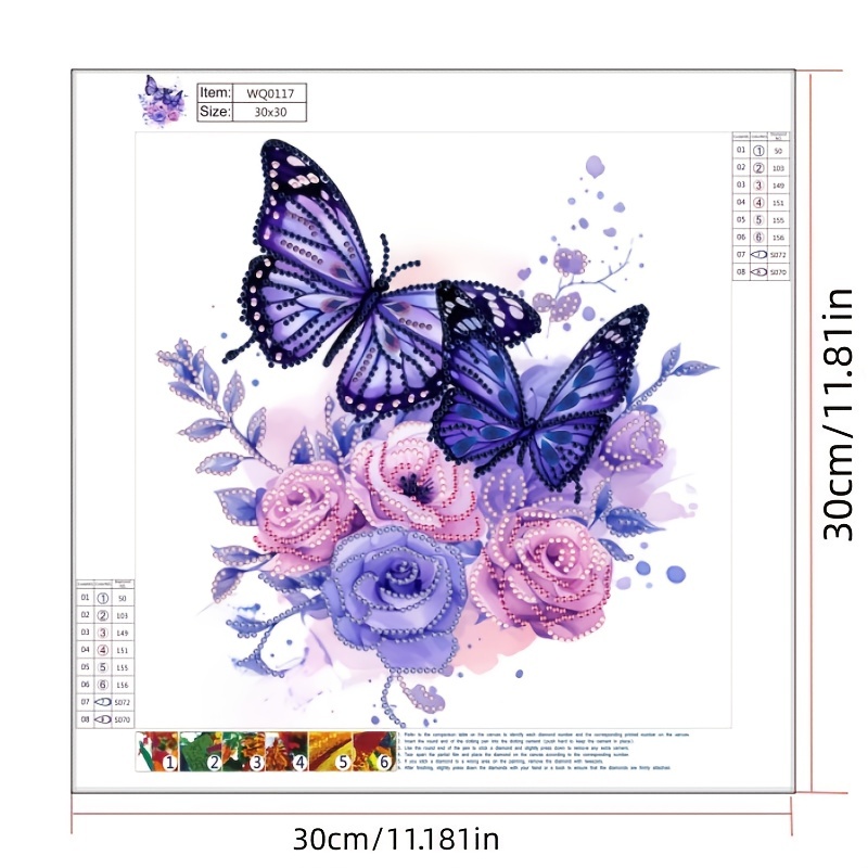 5d Diy Artificial Diamond Painting Two Purple Butterflies - Temu