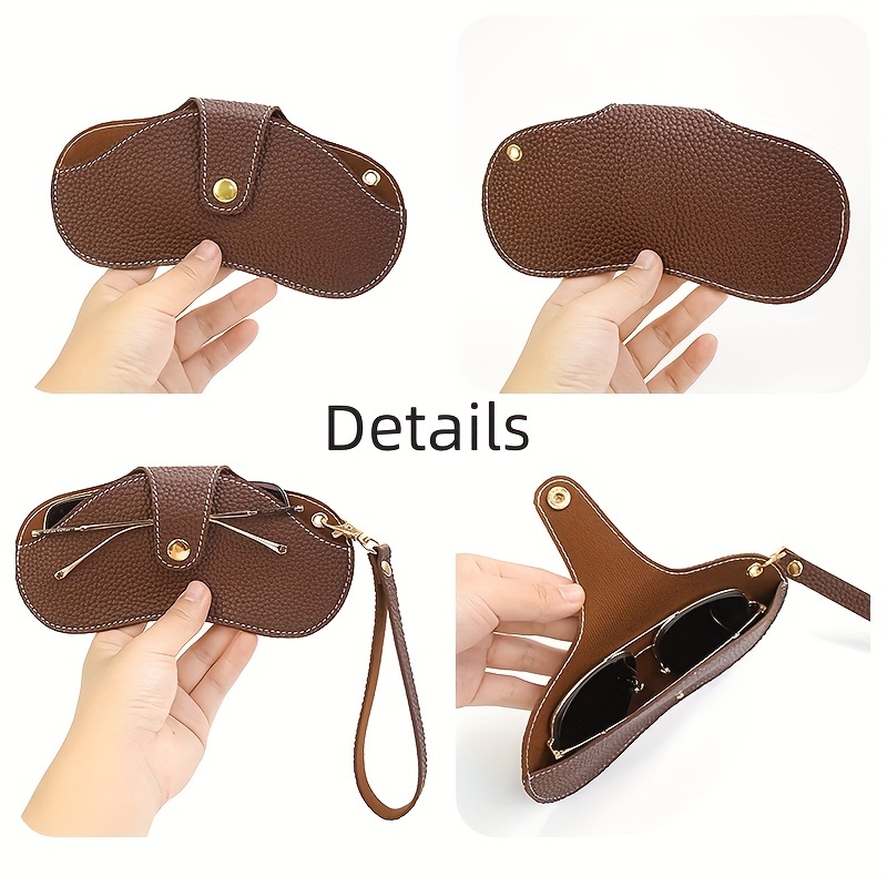 Stylish PU Leather Sunglasses Case Snap Closure