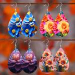 1pair 3D Flower Succulent Wooden Drop Earrings, Cute And Beautiful Plant Earrings Pendant, Girls Accessories Gifts