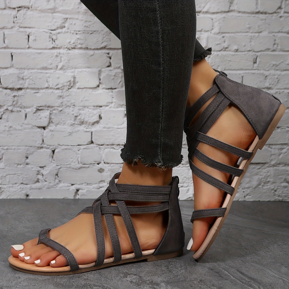 Women's Toe Loop Flat Sandals Cross Strap Open Toe Back - Temu