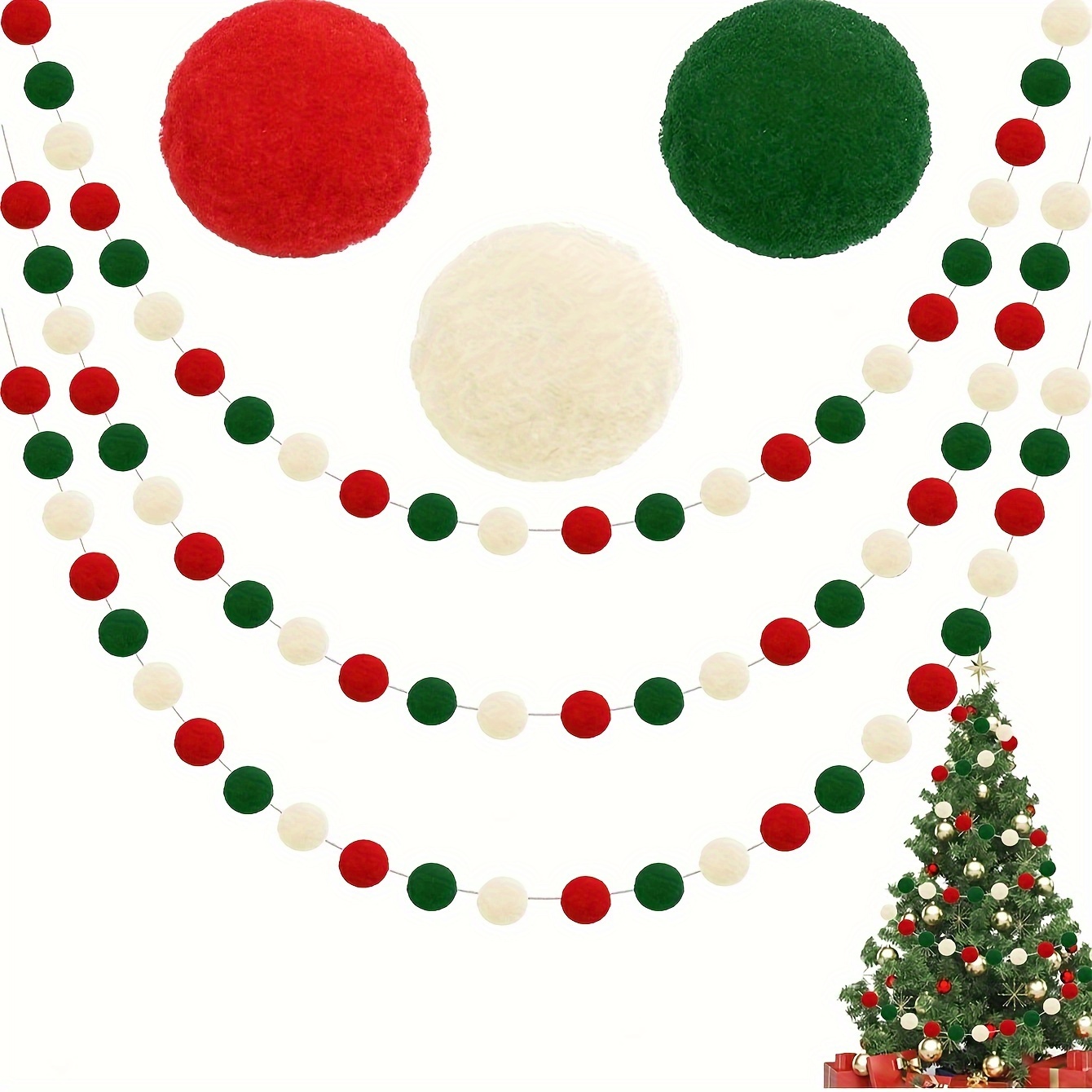 Guirlande de Noël Père Noël, Guirlande de Noël en boules de feutre