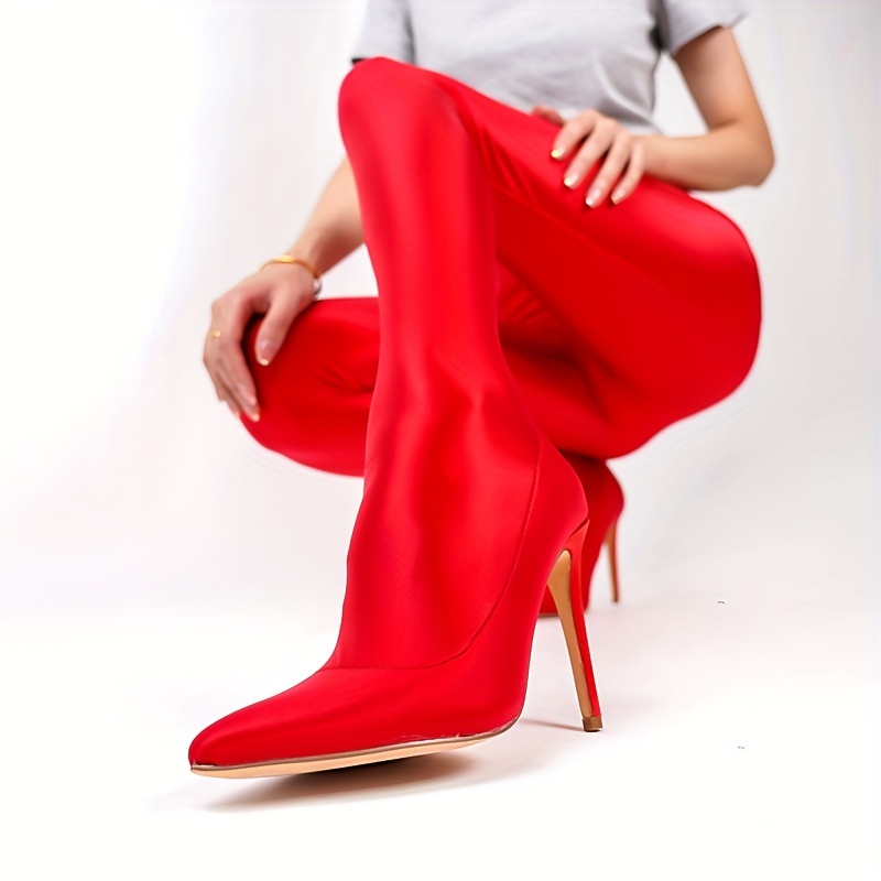 Women's Glossy Lycra Leggings Stiletto Booties Comfy Pointed