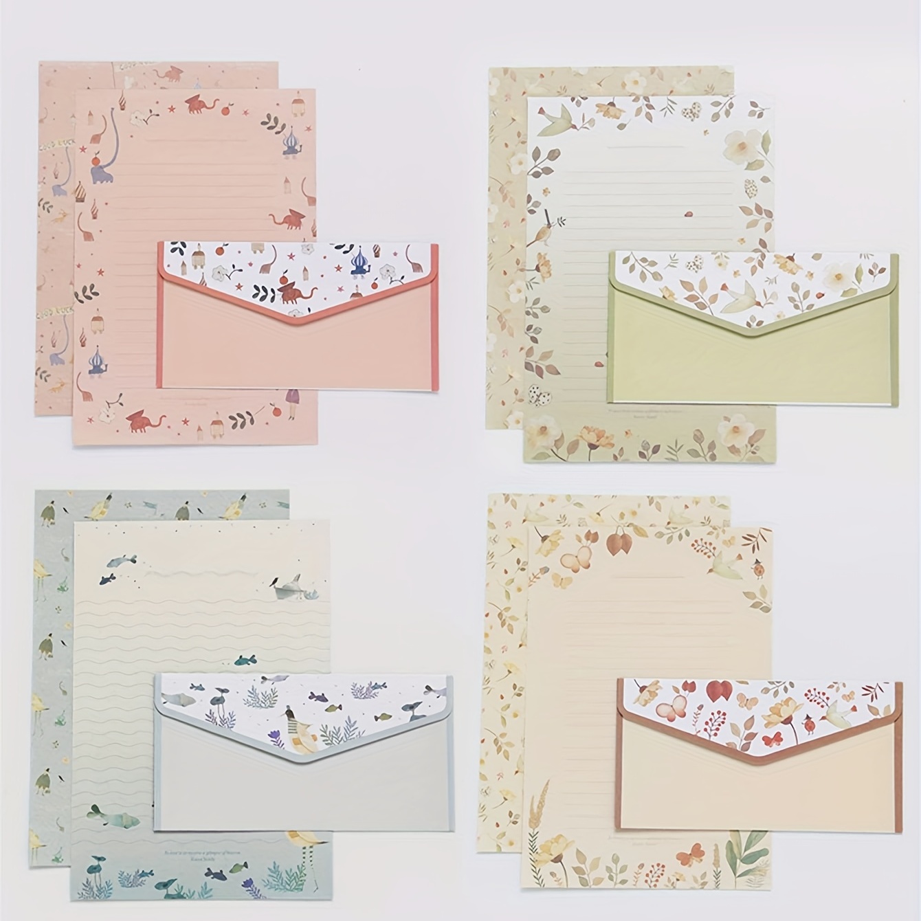 Single Set (3 Envelopes + 6 Letter Paper) Simple Retro Flower