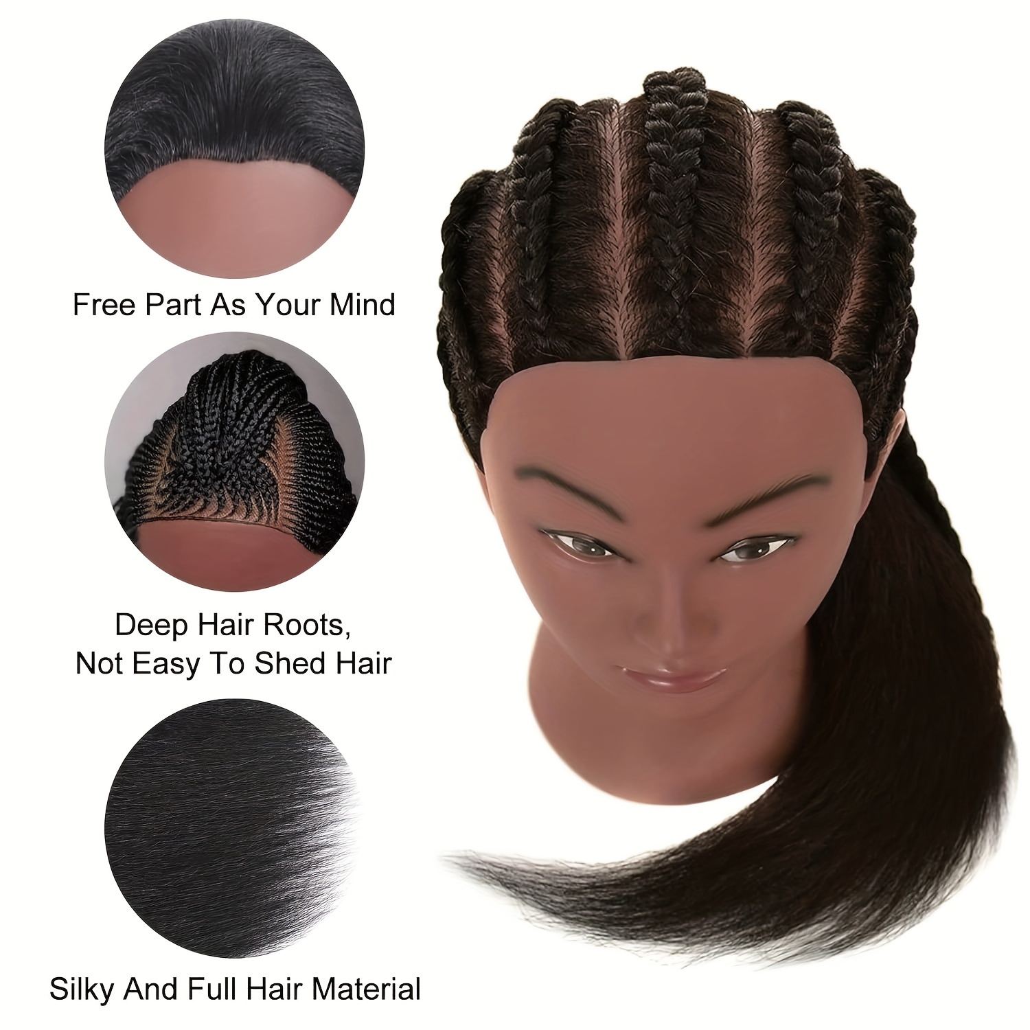 Hairdressing Mannequin Head, Easy Use Dark Brown Hair Braiding