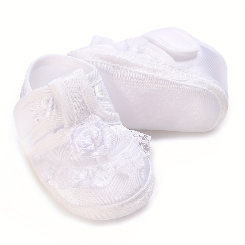 Springtime Charm, Adorable Floral Embroidered Baby Girl Footwear - Non-Slip Baptism & First Steps, Perfect for Spring/Fall