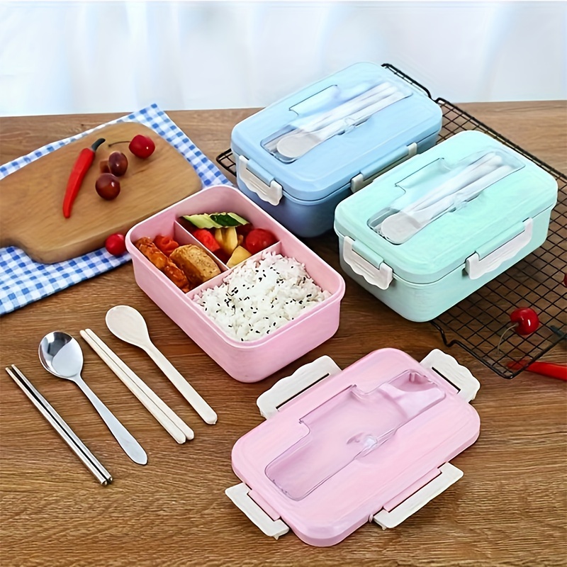 Japanese Style Wheat Straw Bento Box With Compartments, Wheat