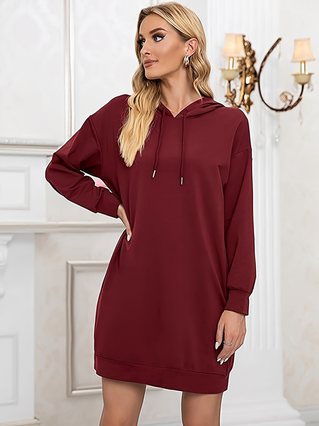 New Ladies Long Sleeve Plain Sweatshirt Fleece Jumpers Mini Dress 8-22