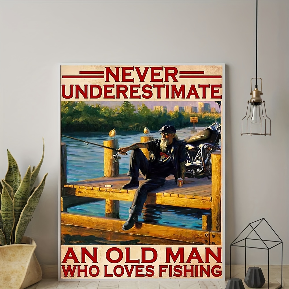Never Underestimate An Old Man Loves Fishing Vintage Home - Temu