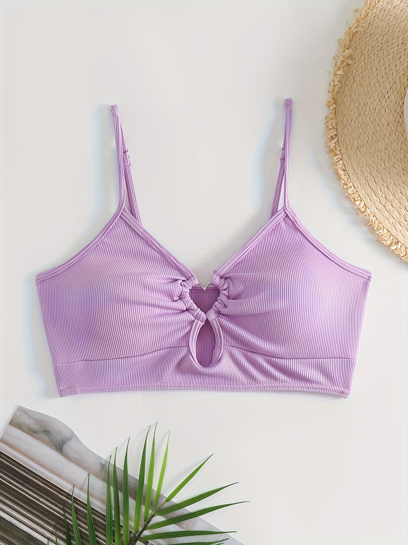 Fashionable Women'S Tankini Top with Heart Pattern And Ribbed Fabric