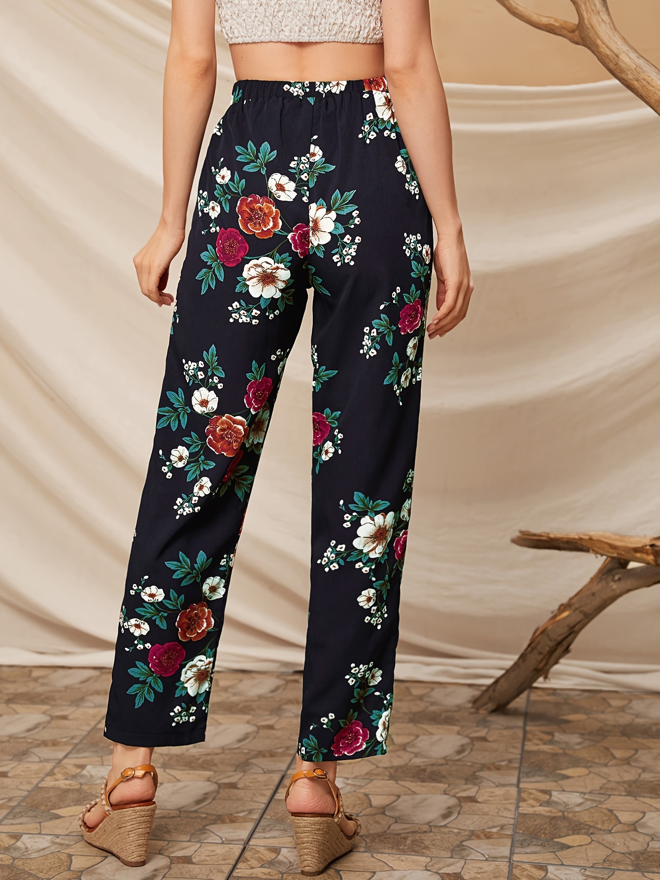 Jeans Rectos Cintura Alta Estampado Floral Pantalones - Temu Chile