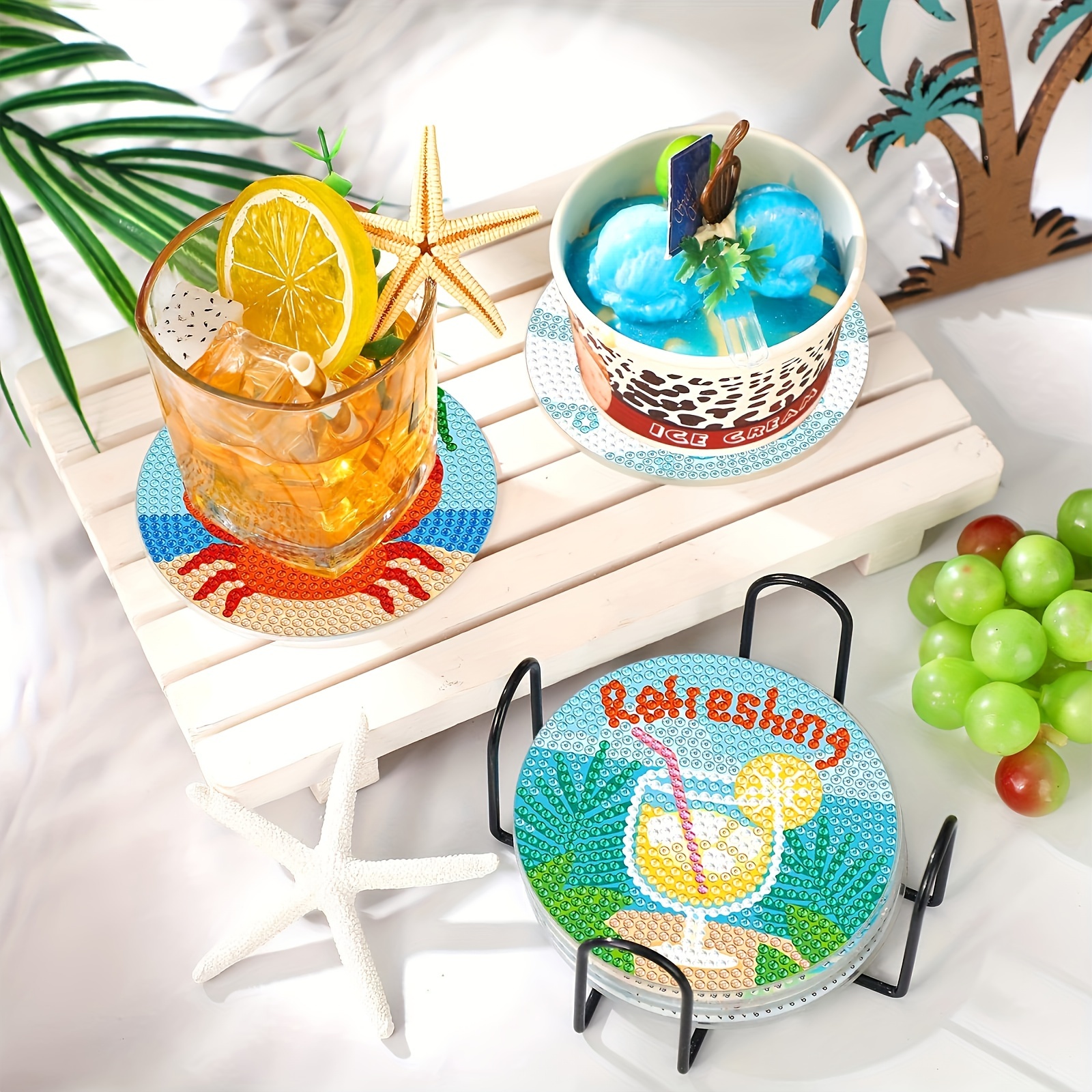 8pcs Ocean Diamond Painting Coasters, Diy Marine Life Coaster Diamond Art  Kits For Adults Kids Beginners