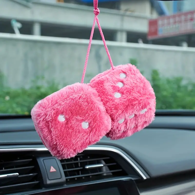 Cute Retro Square Mirror Hanging Couple Dice Fuzzy Plush Car - Temu