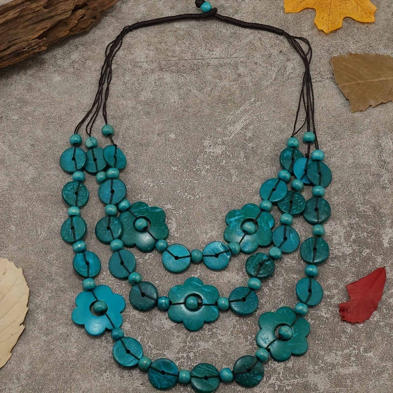 Boho Coconut Shell Flower Wooden Beaded Necklace