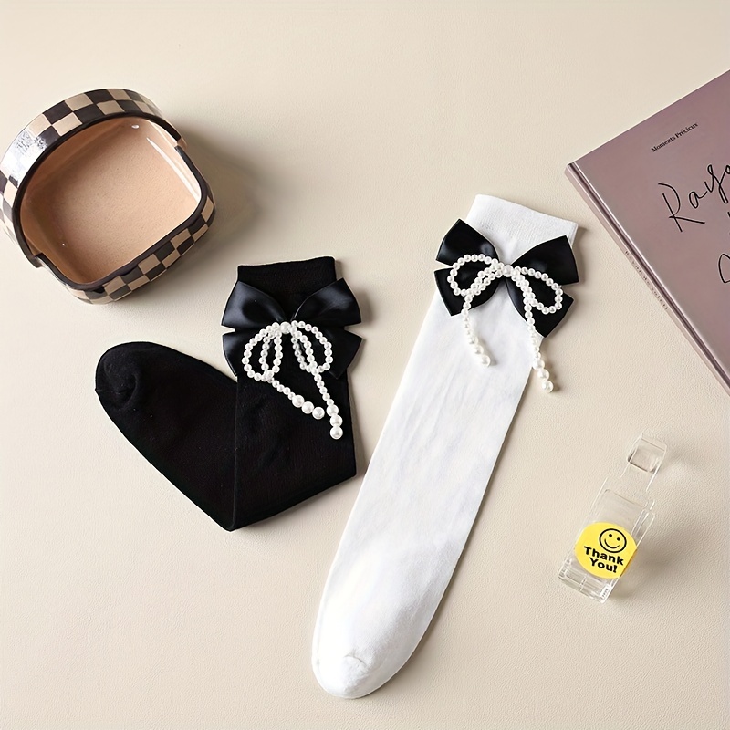 Pearl Big Bow Socks for Kids Over 3 Years