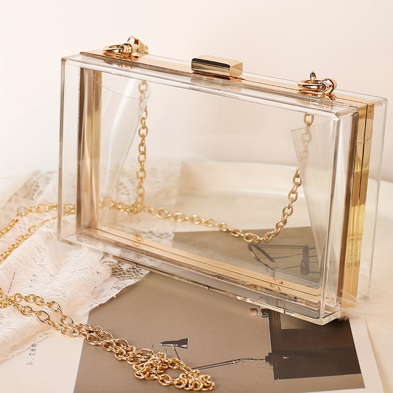 Mini Clear Square Acrylic Bag, All-Match Clutch Evening Bag With Chain  Strap, Party Prom Dinner Clutch Bag For Girls Women