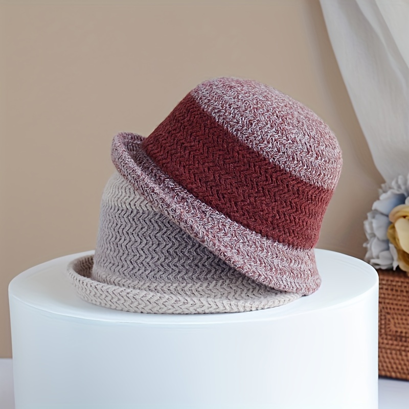 Vintage Wool Bucket Hat Women Classic Leaf Decor Coldproof - Temu