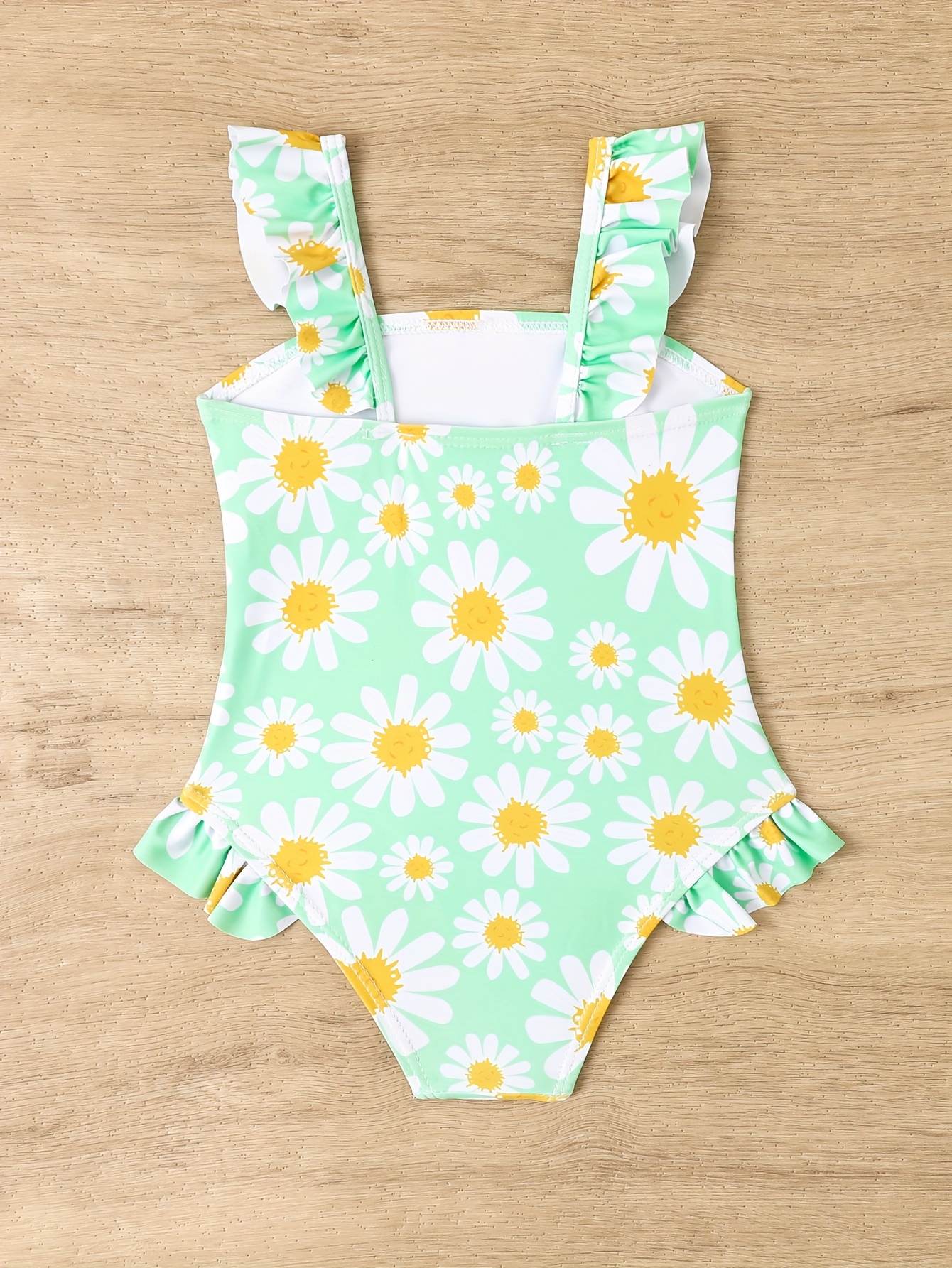 Toddler Girls Sunflower Print Ruffle Trim One Piece Swimsuit