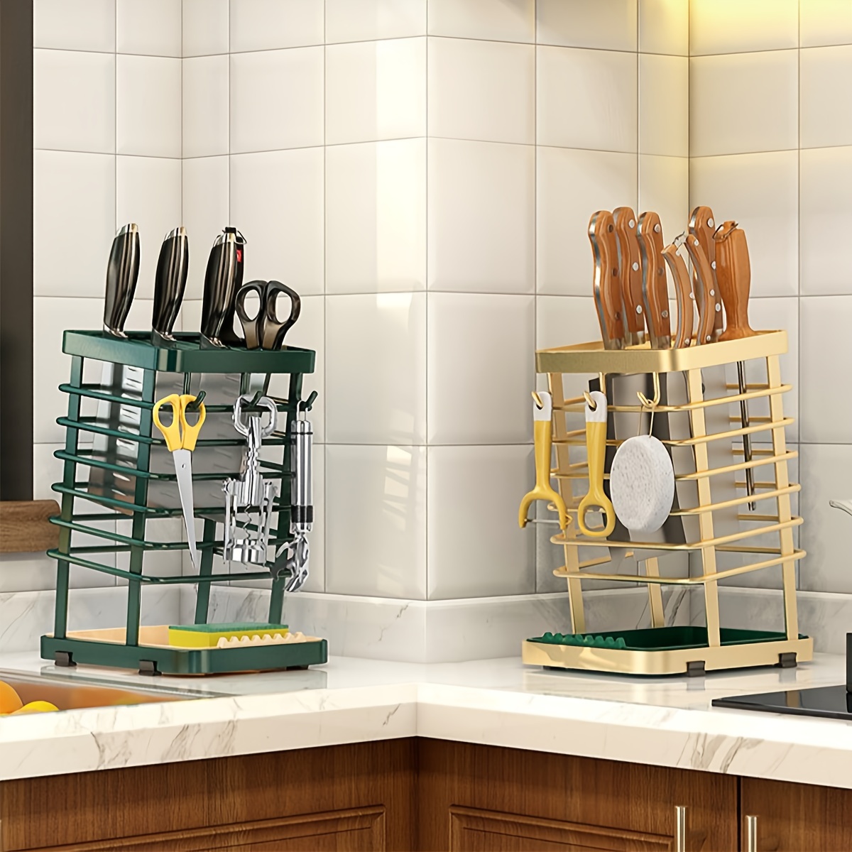1pc steel knife holder kitchen rack home countertop cutting board rack cutting board knife integrated storage rack cutlery rack home kitchen accessories organize your knives and cutlery with ease countertop knife rack details 3