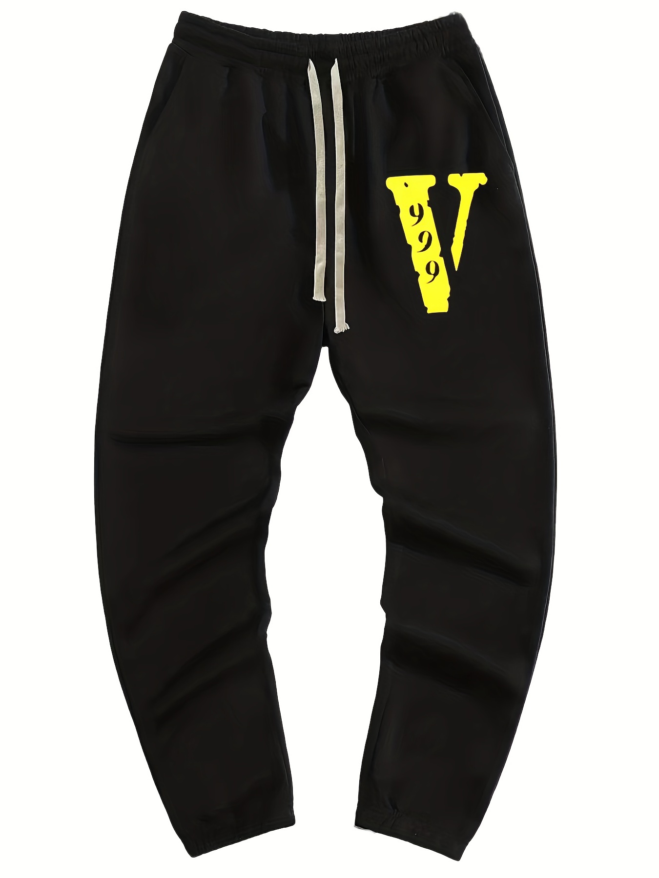 Yellow V Print Men's Drawstring Pocket Sweatpants