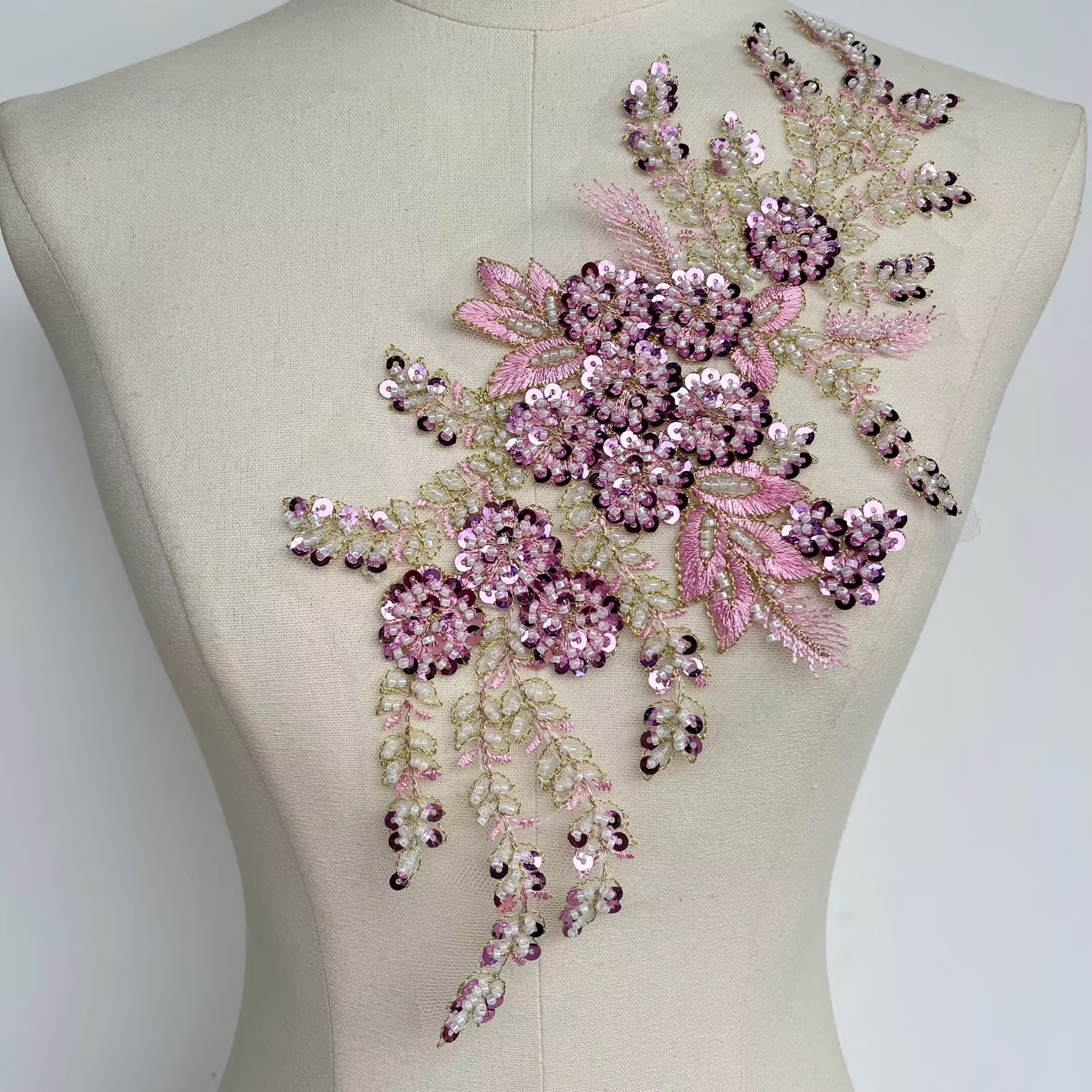 1pc 高品質刺繍 DIY スパンコール花ビーズレース襟縫製装飾ドレス ...