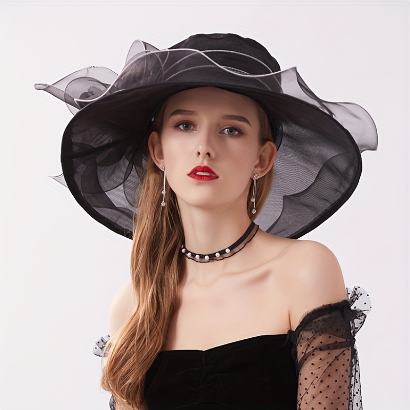 Dropship Women's Wide Brim Fedora Cap Elegant Mesh Breathable Sun Hat  Church Dress Hat Leaf Flower Bridal Wedding Hat Beach Hats to Sell Online  at a Lower Price