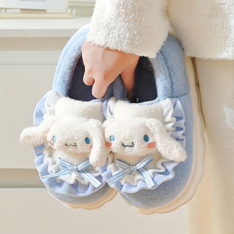 Sanrio Accessories Plush Slipper Hello Kitty Cinnamoroll Melody Kuromi  Winter Plush Shoes Girl Indoor Floor Shoes Women Home