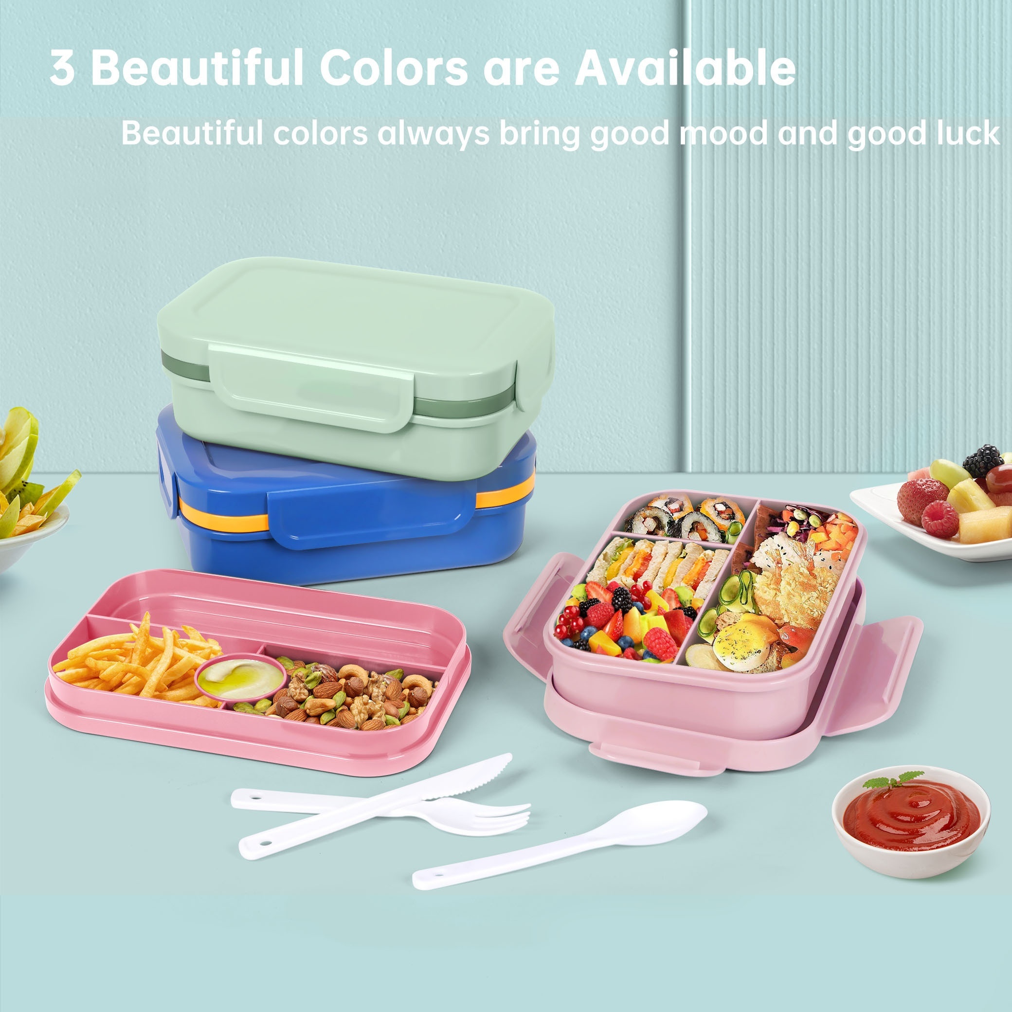 HappyRhino Bento Lunch Box para niños adultos, 4 compartimentos