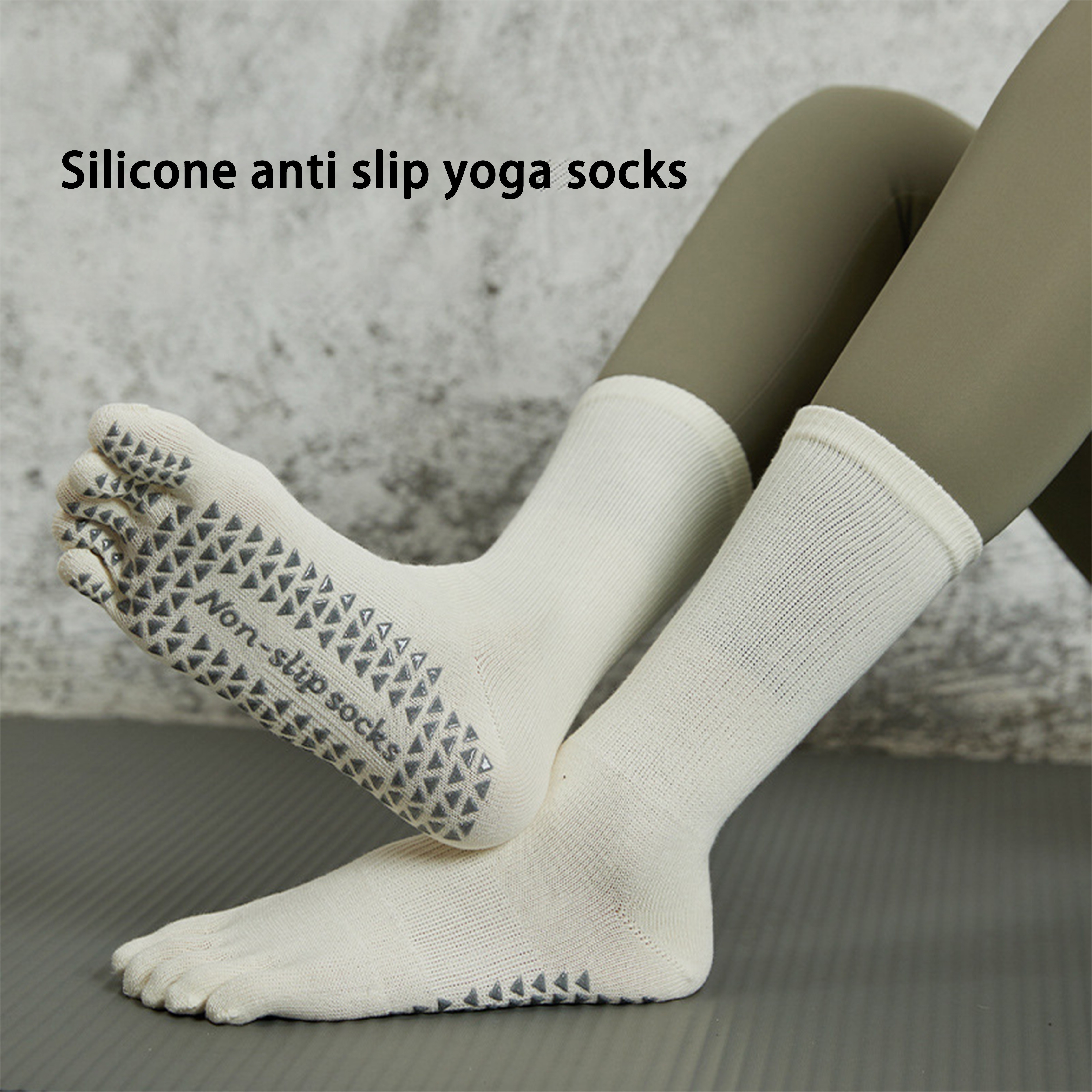  SWINILAYA 2 pares de calcetines de yoga de cinco dedos con  agarre para mujer, calcetines de agarre de pilates, calcetines de pilates,  calcetines antideslizantes, perfectos para yoga, pilates, Gris & 