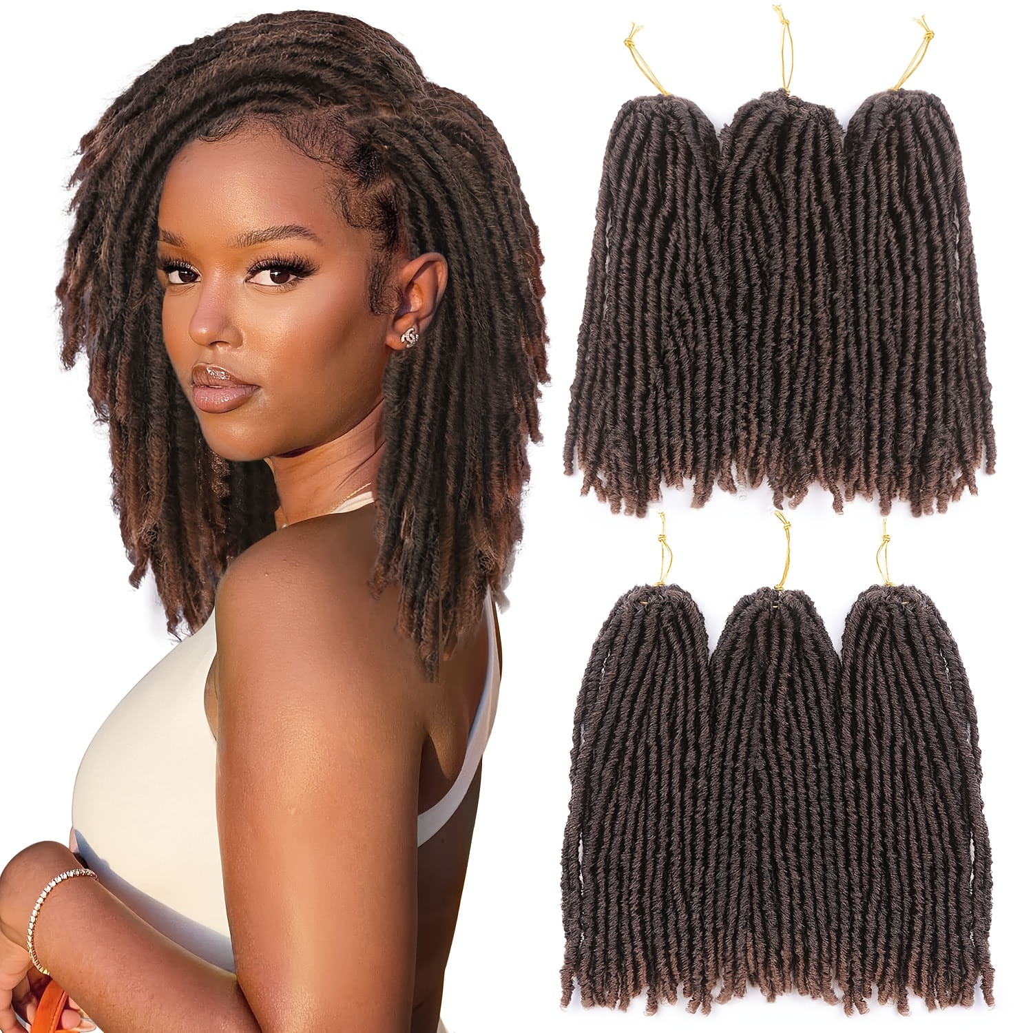 16 Inch Soft Locs Crochet Hair 6 Packs Short New Faux Locs Pre-looped  Natural Black Dreads Locks 1B(Natural Black)