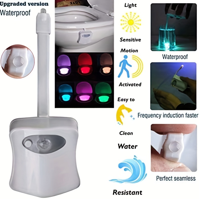 Ztoo 8-Color Motion Activated Toilet Light Night Toilet Light LED Light Changing Toilet Bowl Nightlight for Bathroom Perfect Decorating Water Toilet