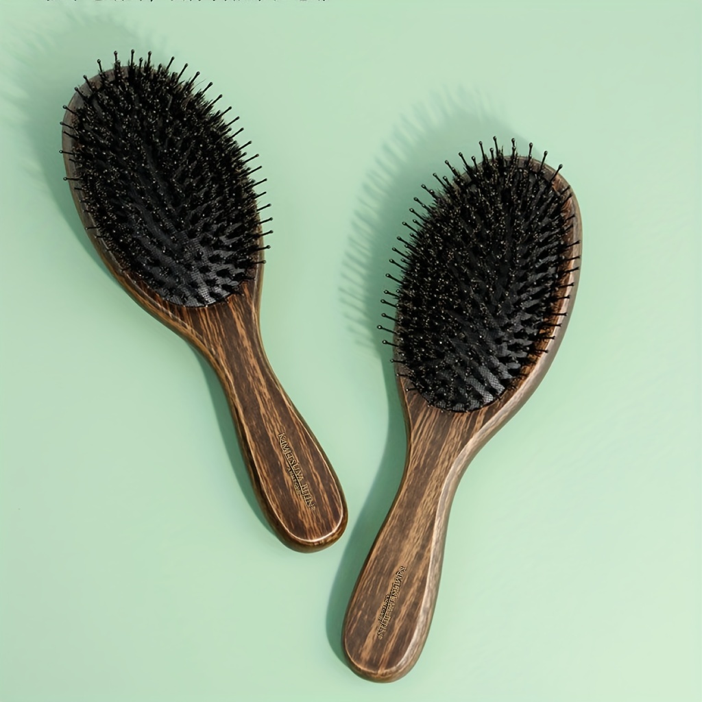Juego de cepillos de pelo con cerdas de jabalí para cabello rizado, grueso,  largo, fino y seco, el mejor cepillo desenredante de paleta de bambú para