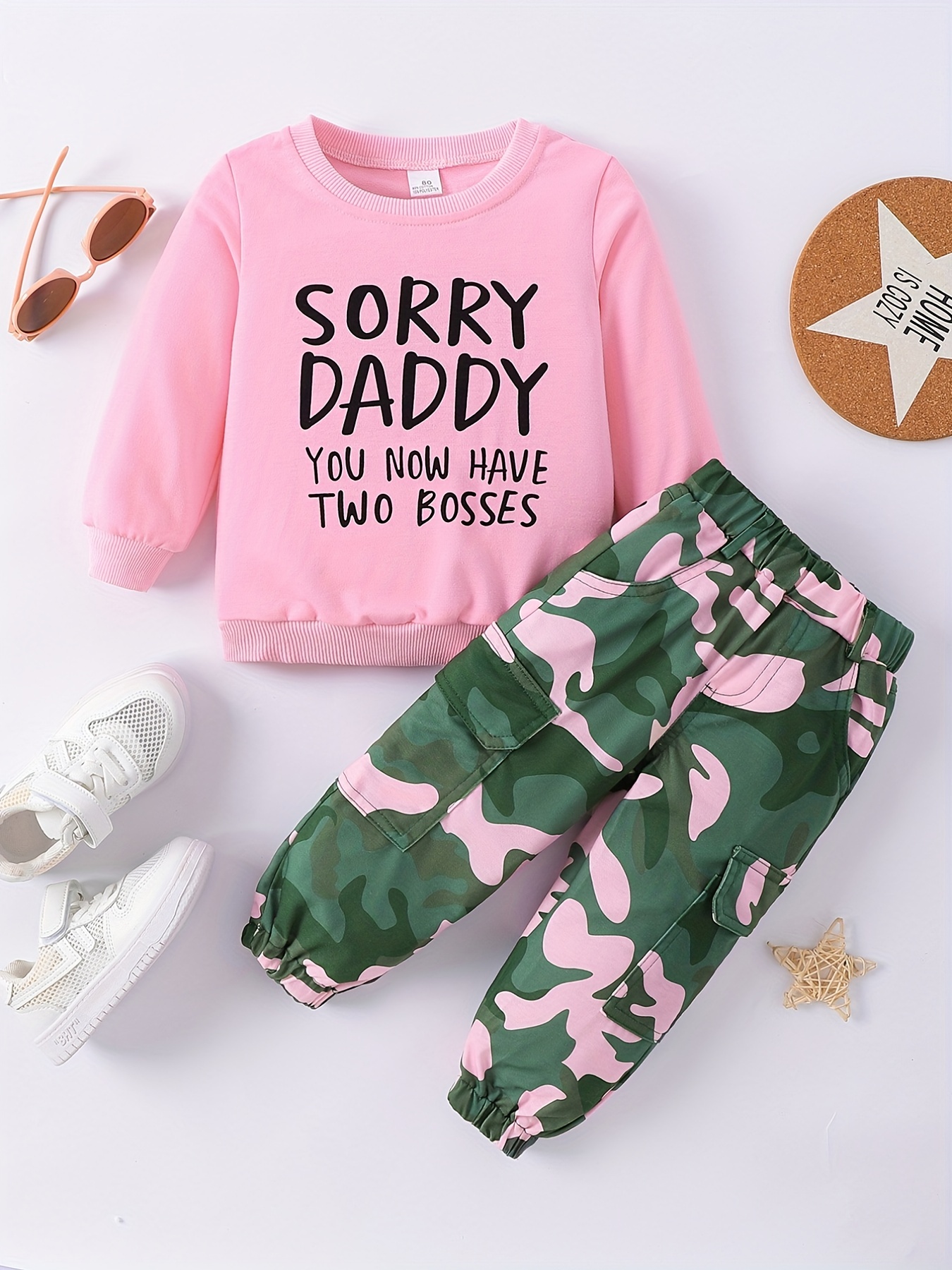 Toddler Baby Girl's Outfit Letter Print Sweatshirt Top Camo - Temu