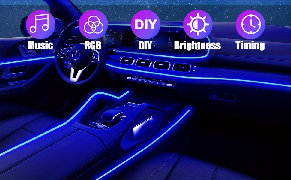 AUTOXBERT 6M 20Ft RGB LED Car Interior Fiber Optic Neon Strip Atmosphere  Light Kit APP 
