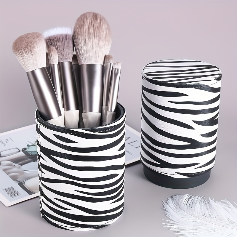 Zebra-stripe Makeup Brush Container, Dustproof Large Capacity