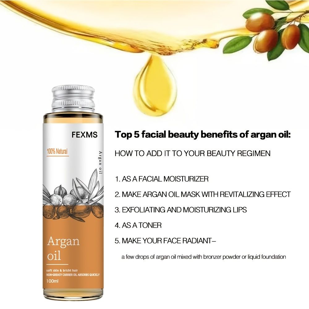 Fexms Argan Oil 100 Natural Soft Skin Bright Hair Non Greasy Carrier Oil  Absorbs Quickly 100ml - Beauty & Personal Care - Temu