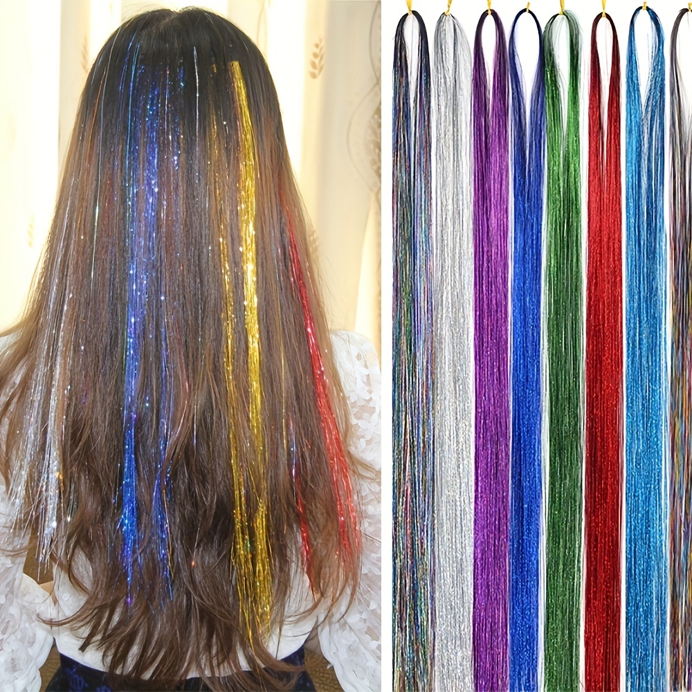 Colorful Shiny Hair Tinsel Strands DIY Sparkling Hair Extensions, Human Hair Extensions Y2K Glitter Extensions Colorful Hair Tensile for Women