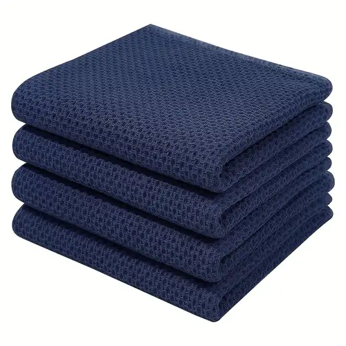 Set of 6 Kitchen Dish Towels, 100% Cotton Kitchen Towels, Stripe, Navy Blue