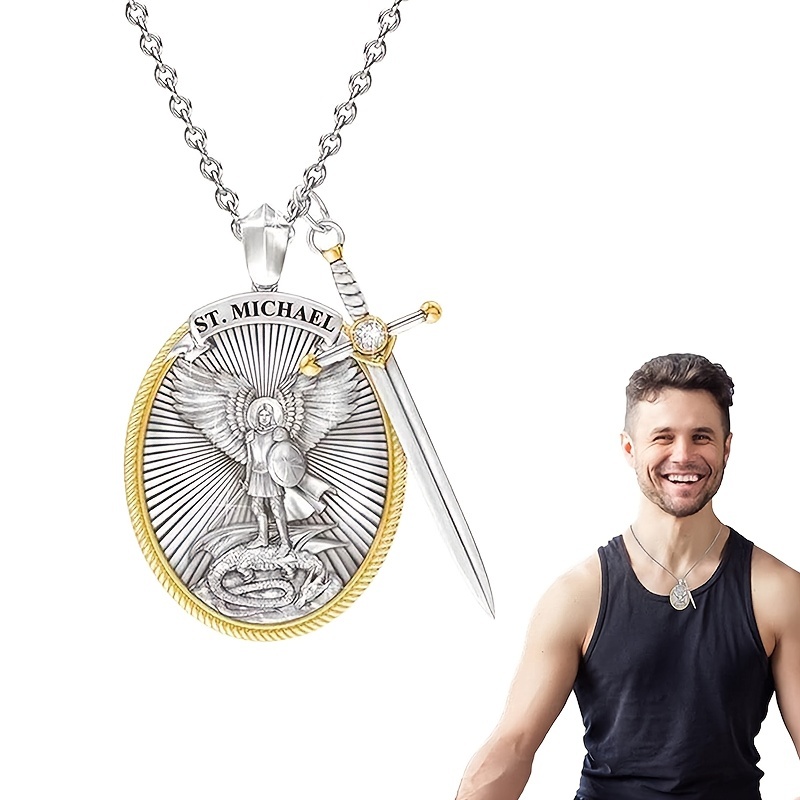 Saint Michael Archangel Shield Necklace, Religious Amulet