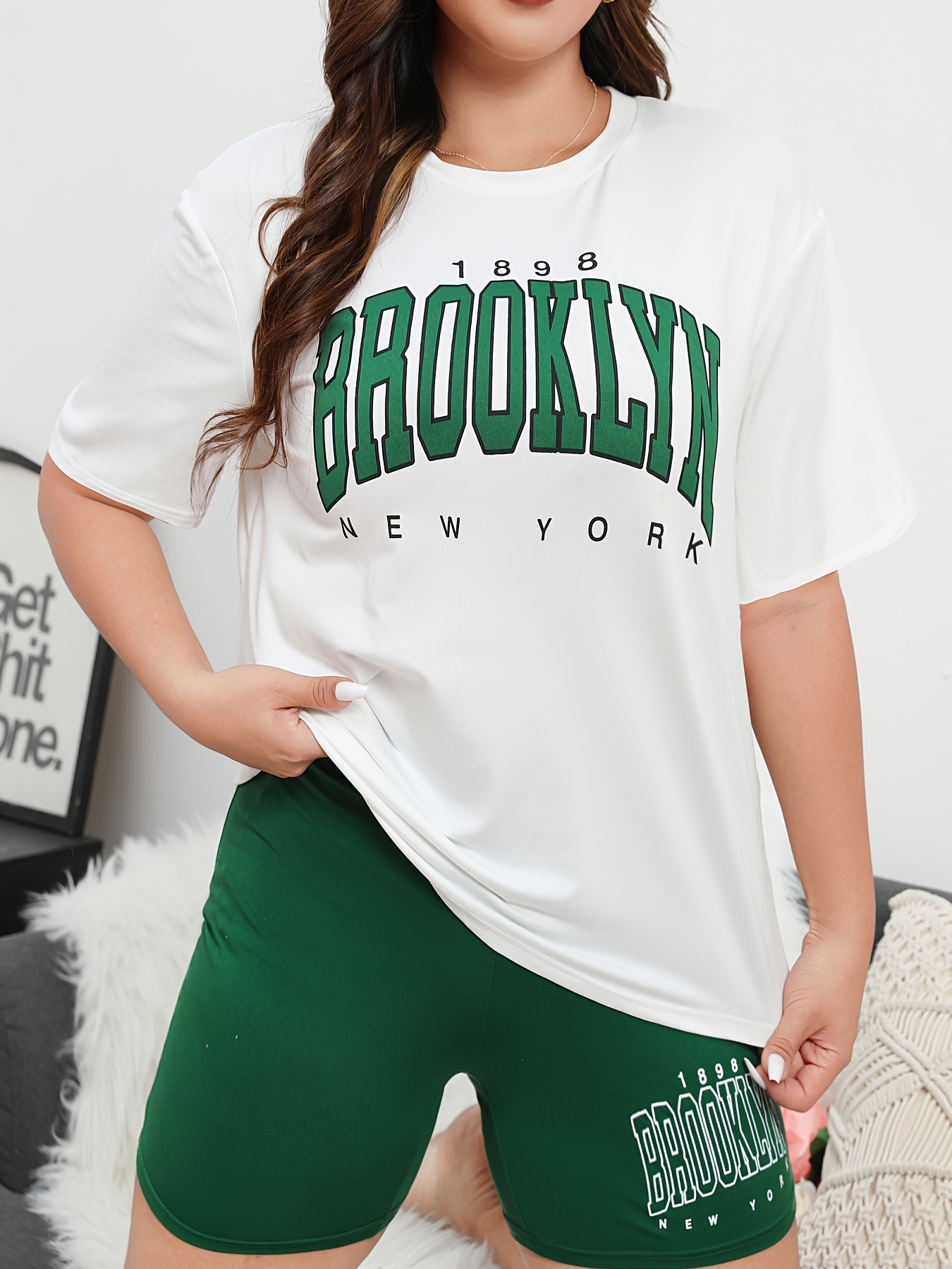 Summer Women Sport Set Tshirt+Biker Shorts 1898 Brooklyn New York