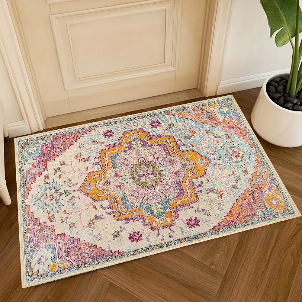 Area Rug Washable Rug Door Mat Vintage Floor Doormat Entrance Mat Thin Rug  Distressed Blush Pink Floral Print Carpet