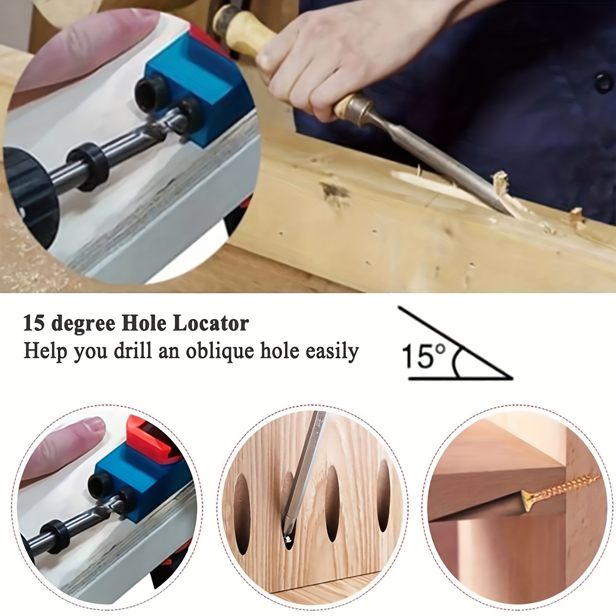 Walmeck 15pcs Pocket Hole Jig Kit 8mm 10mm 15 Degree Angle Drill Guide  Woodwoorking Tool Inclined Hole Jig Hole Puncher Locator Jig Drill Bit