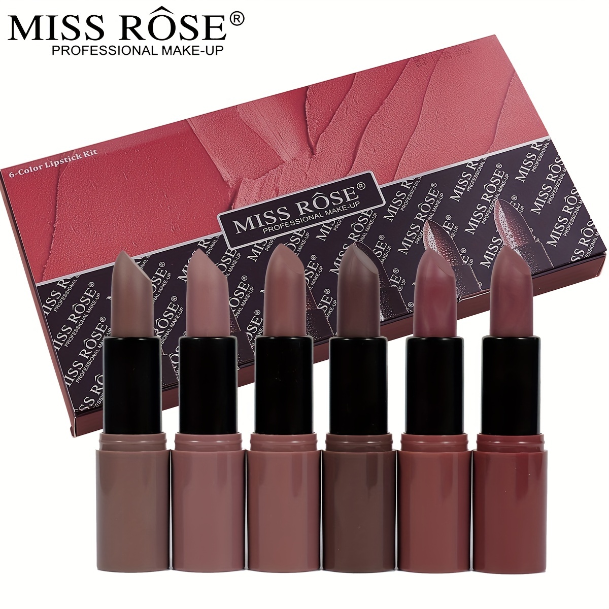 

Miss Rose 12pcs Matte Lipstick Kit 6 Colors Moistruzing Lipstick Set Long Lasting Color Rendering Waterproof Valentine's Day Gifts